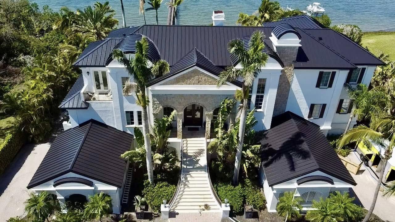Metal roof on a waterfront estate in South Florida